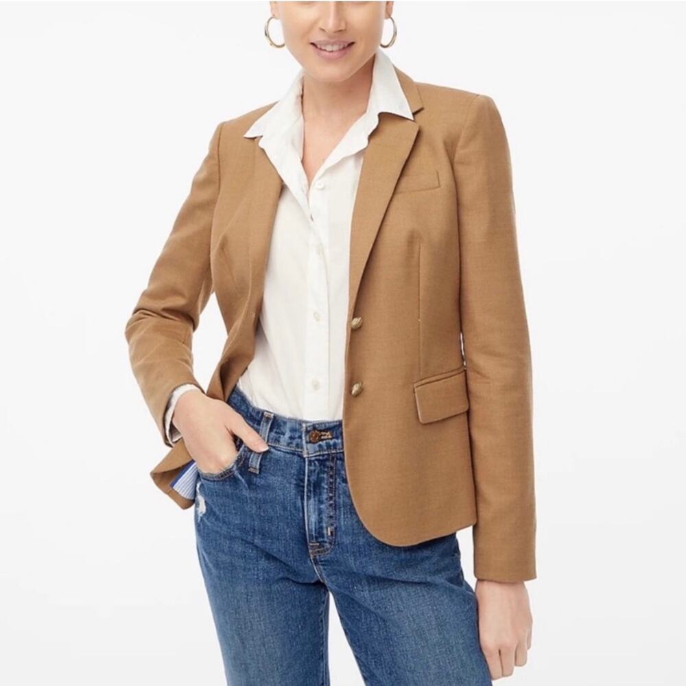 J. Crew Women's Original Schoolboy Blazer Coat Long Sleeves Camel Tan Size 2 NWT
